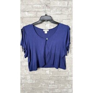 Ellen Weaver  Women's Blue Tie Hem Short Sleeve Pullover Knit Blouse 2x